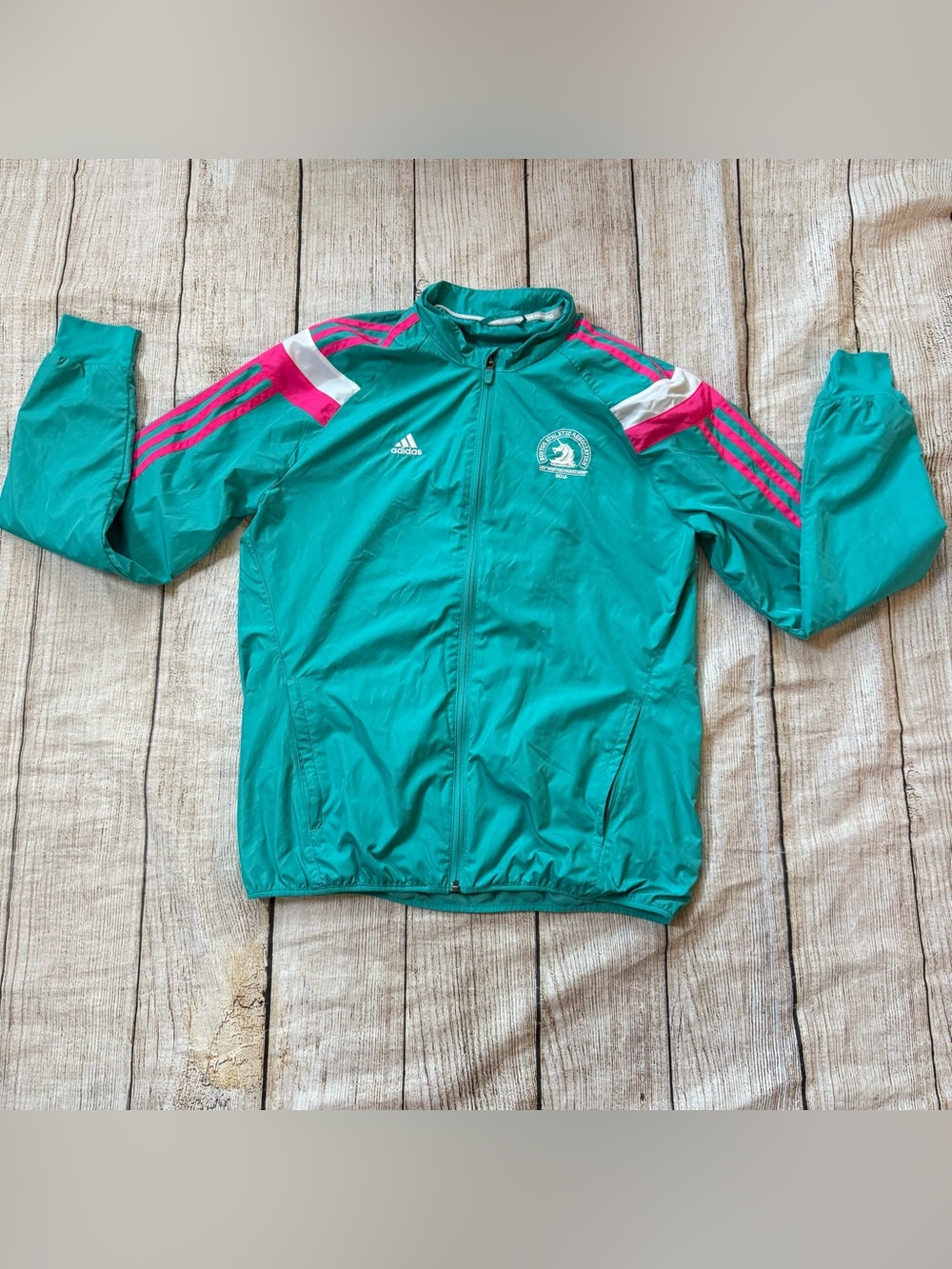 Adidas Boston Marathon 2016 Track Jacket Full Zip Teal Pink White Size Medium